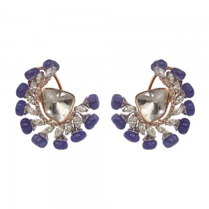 Natural Polkis with Tanzanite Stones Studded with Round Diamonds - Earrings