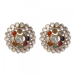 Navratan Earrings with Round Diamonds