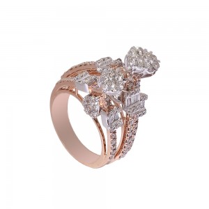 Rose Gold Diamond Ring with Pressure Setting