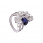 Blue Sapphire and Diamond Ring