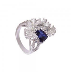 Blue Sapphire and Diamond Ring