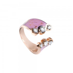 Pink Enamel Diamond Ring